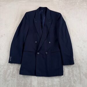 Vintage Tessuto Marzotto Italia Double Breasted Blazer Sport Coat Navy Men 40L